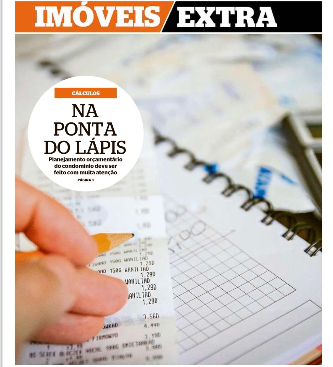 Foto de capa da matéria do jornal o Dia com um lápis e uma nota fiscal para a pauta "Previsão orçamentária do condomínio sem erros" do Blog da Estasa.