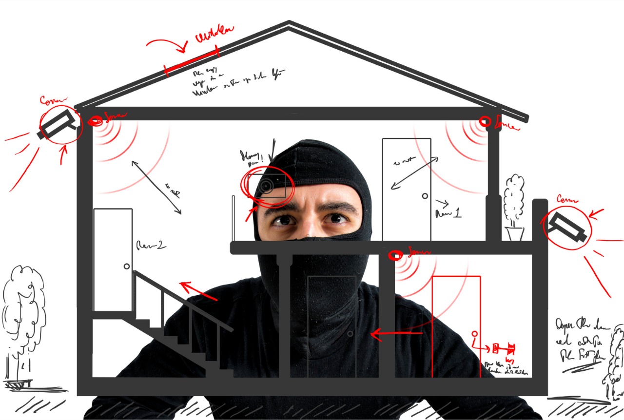 Arte de um ladrão invadindo uma casa para o post: "Como prevenir assaltos em condomínios?" do Blog da Estasa.